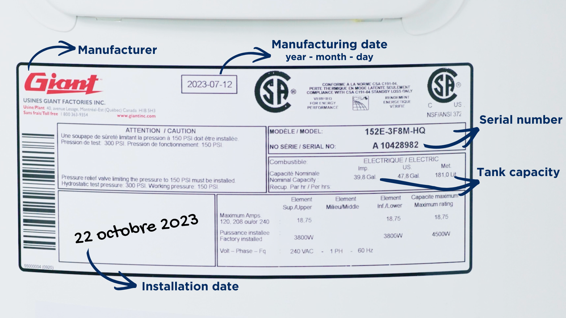 water heater label